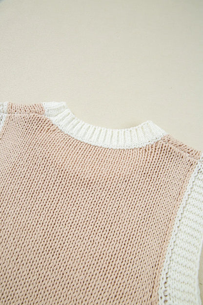 Round Neck Contrast Sweater Vest - adritiX