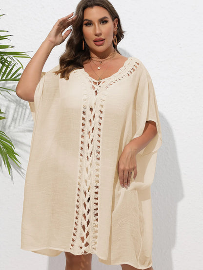 Crochet Trim V-Neck Beach Cover Up Dress - adritiX