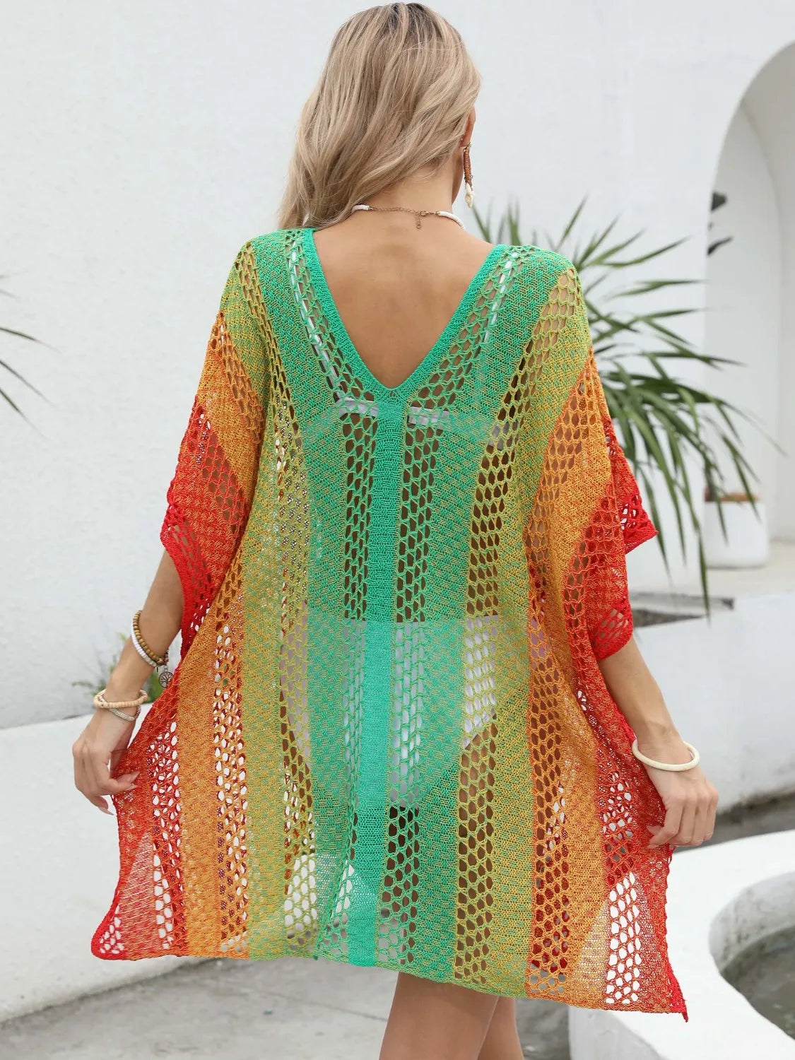 Rainbow Gradient Crochet Beach Cover Up - adritiX