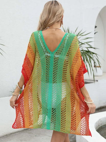 Rainbow Gradient Crochet Beach Cover Up - adritiX
