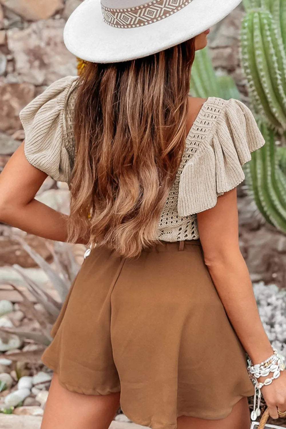 Openwork Ruffled Scoop Neck Knit Top - adritiX