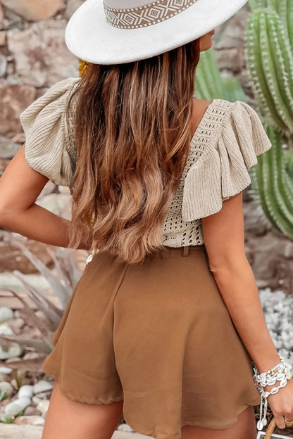 Openwork Ruffled Scoop Neck Knit Top - adritiX