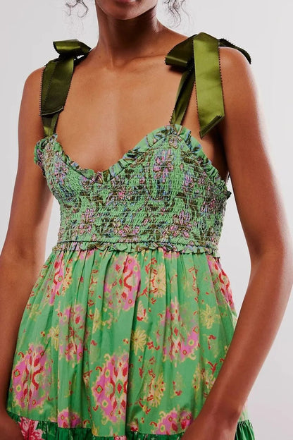 Floral Tiered Maxi Dress with Mixed Print Design - adritiX