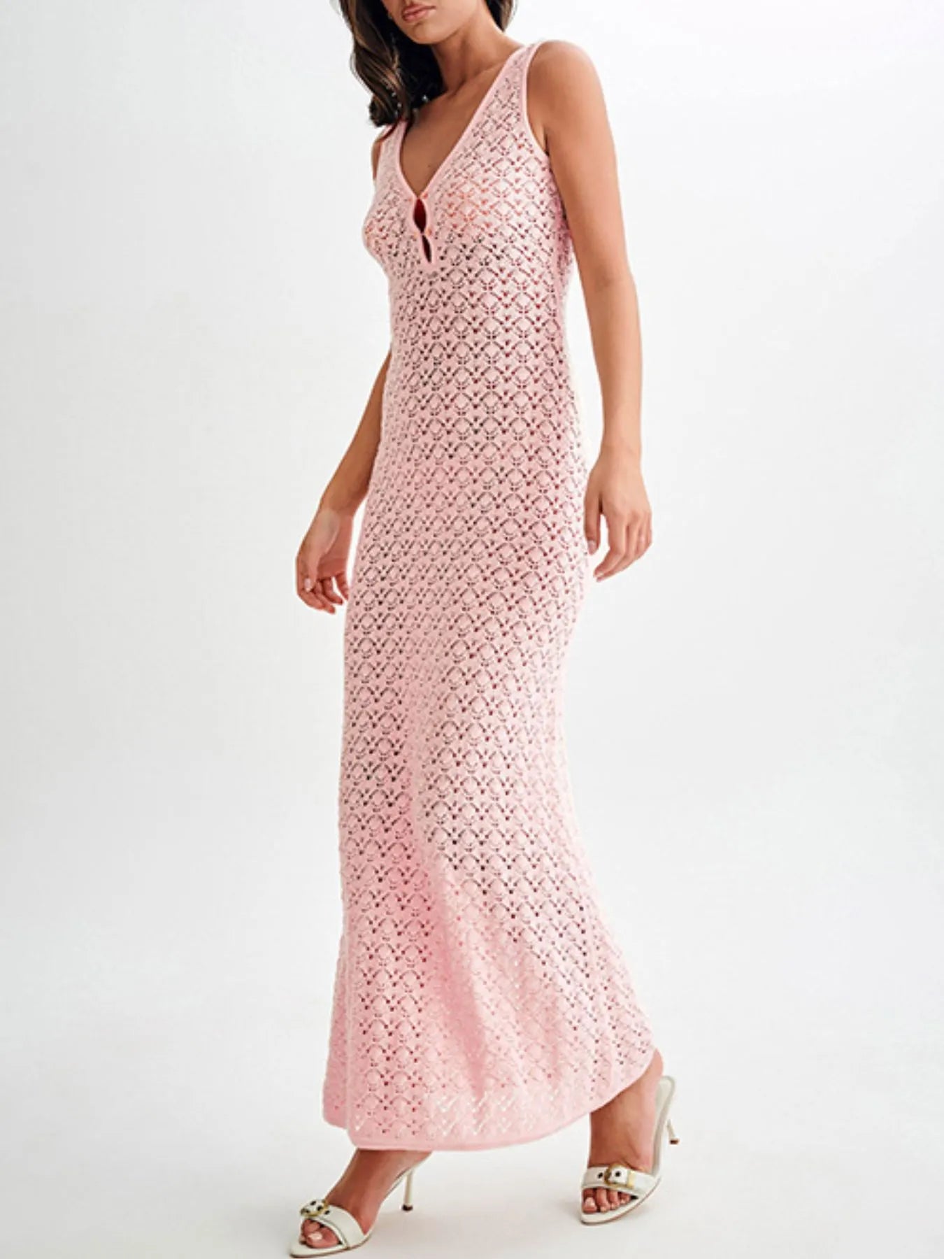 Lace Crochet V-Neck Sleeveless Maxi Dress - adritiX
