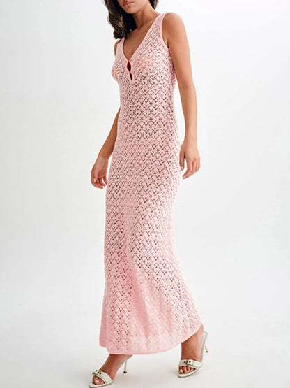 Lace Crochet V-Neck Sleeveless Maxi Dress - adritiX