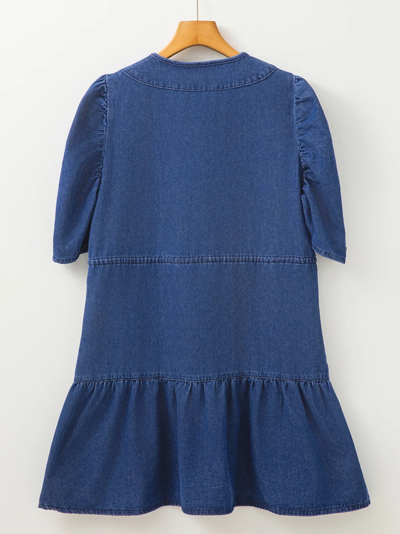 Drawstring High Waist Puff Sleeve Denim Mini Dress - adritiX