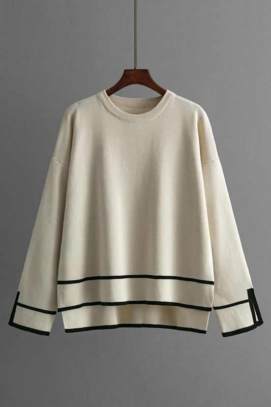 Elegant High-Low Round Neck Top and Pants Sweater Set - adritiX
