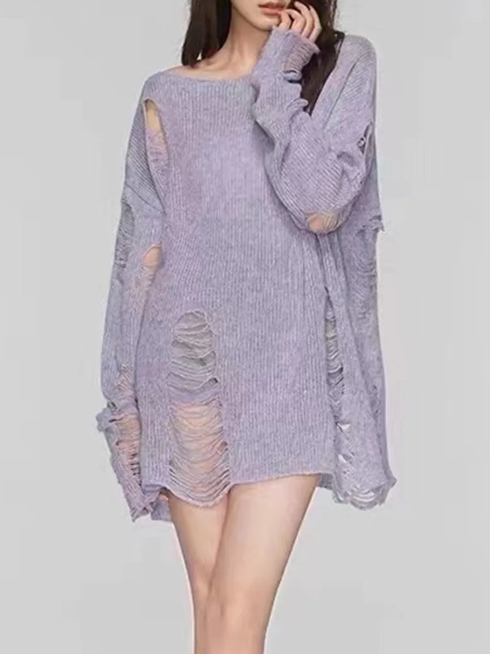 Distressed Boat Neck Knit Cover Up - adritiX