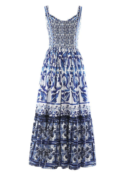 Smocked Printed Wide Strap Dress - adritiX
