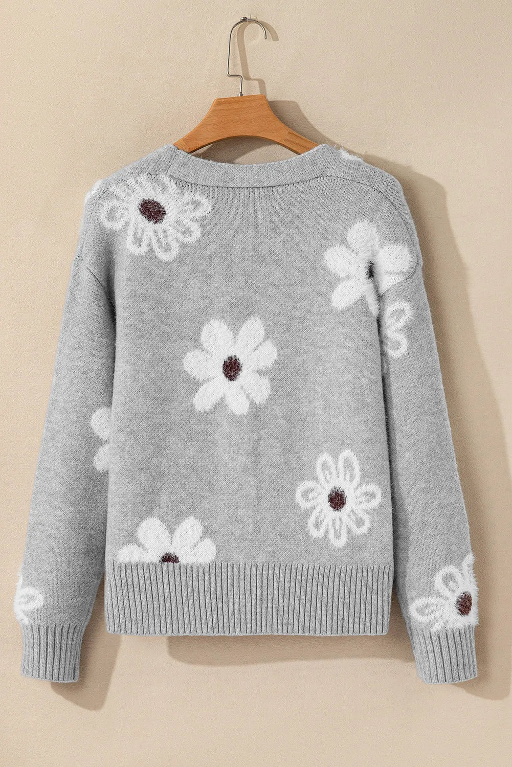 Flower Button Up Long Sleeve Cardigan - adritiX