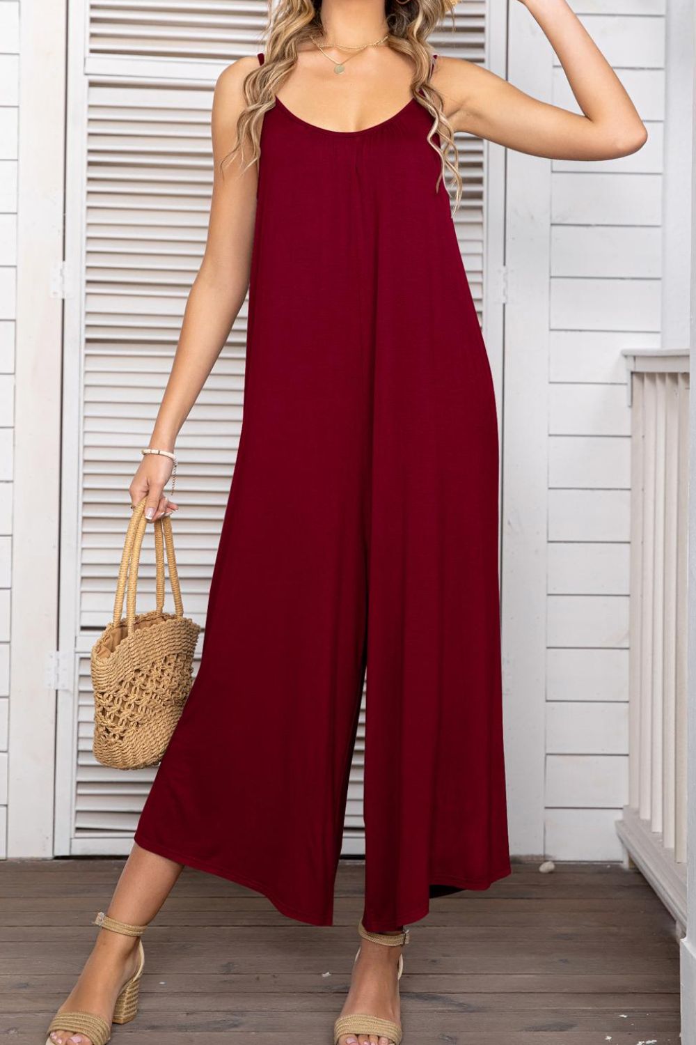 Elegant Spaghetti Strap Scoop Neck Jumpsuit - adritiX