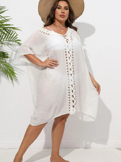 Crochet Trim V-Neck Beach Cover Up Dress - adritiX
