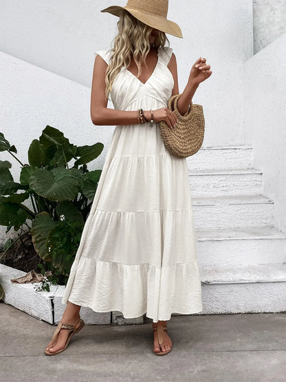 V-Neck Sleeveless Tiered Dress - adritiX