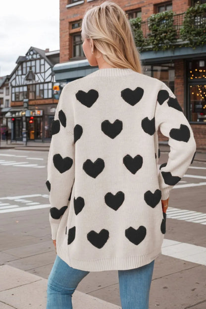 Heart Button Down Long Sleeve Cardigan - adritiX