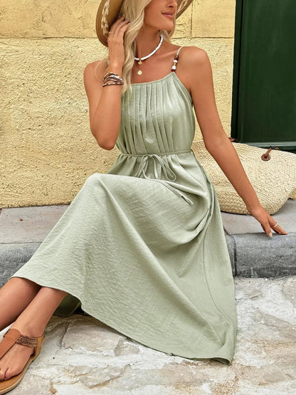 Pleated Adjustable Strap Cami Dress - adritiX