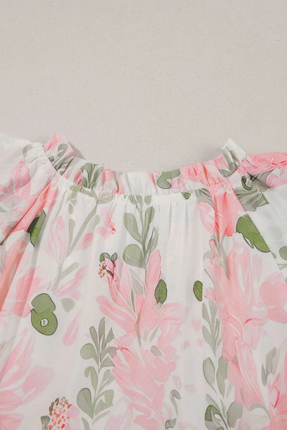 Floral Contrast Edge Layered Short Sleeve Mini Dress - adritiX