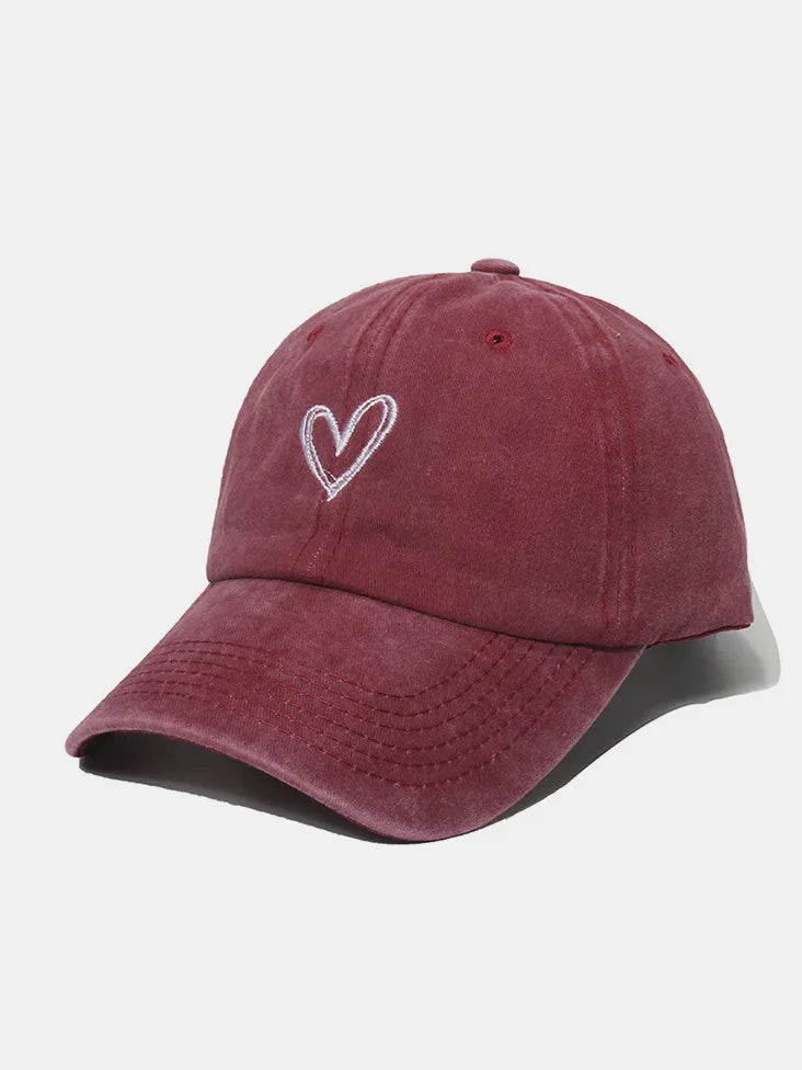 Embroidered Heart Washed Cotton Baseball Cap - adritiX