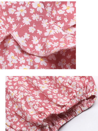 Floral Print Wrap Mini Dress with Puff Sleeves - adritiX