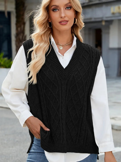 Cable Knit V-Neck Sweater Vest - adritiX