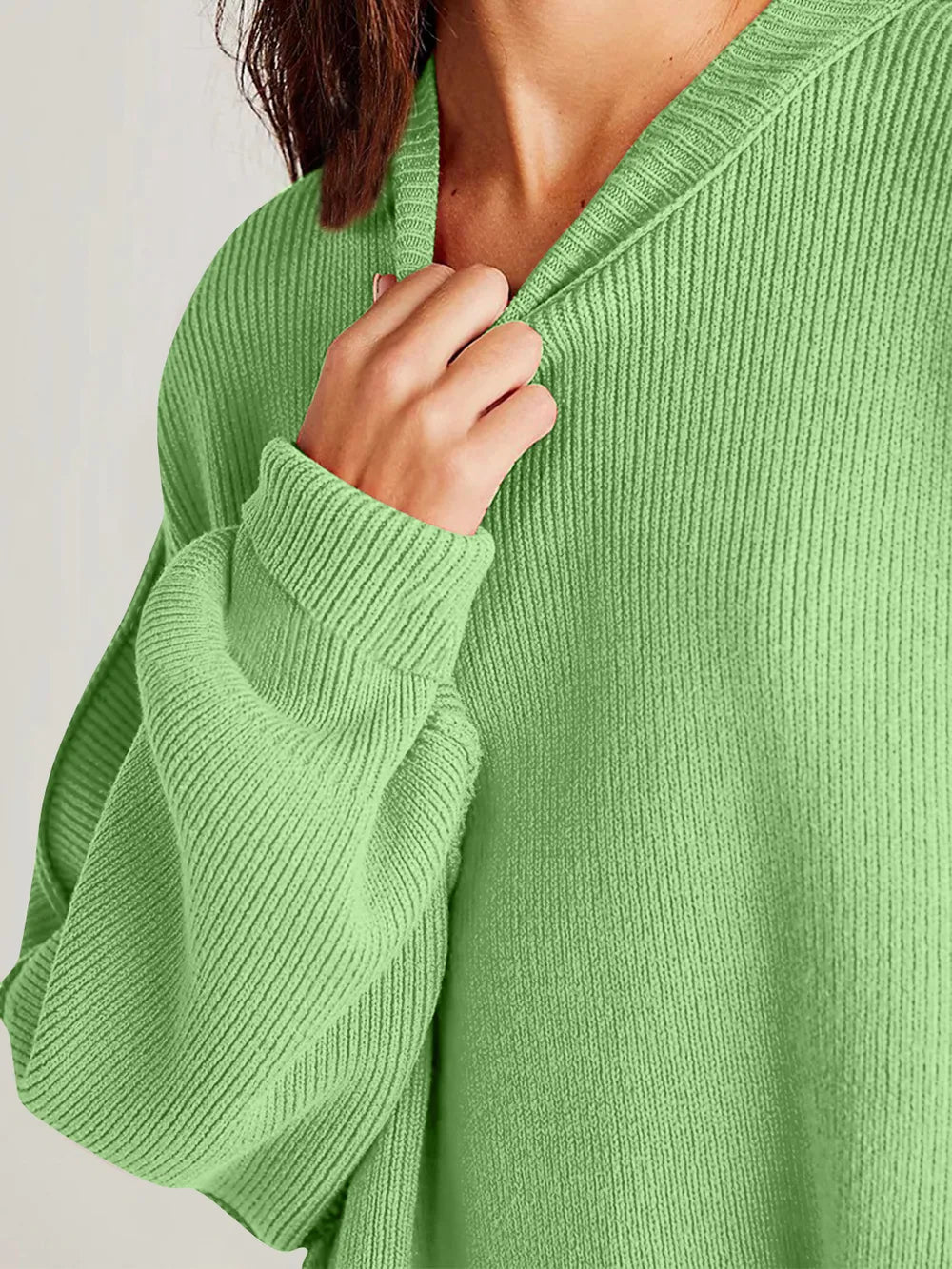 Double Take Side Slit Round Neck Long Sleeve Sweater - adritiX