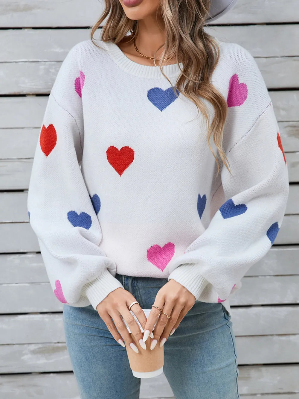 Angel Wings Heart Round Neck Long Sleeve Sweater - adritiX