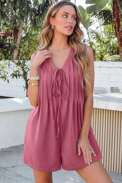 Elegant Tie Front Sleeveless Romper - adritiX