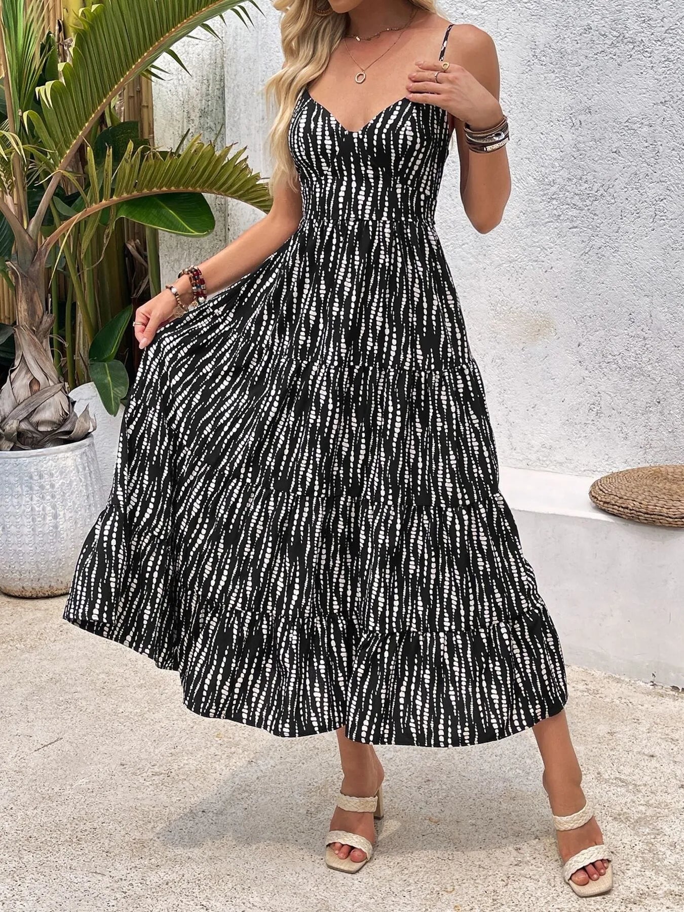 Tie Back Tiered Midi Cami Dress - adritiX