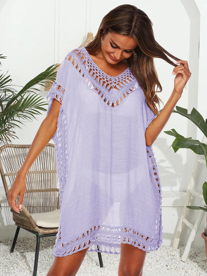 Bohemian Crochet Trim Beach Cover Up Dress - adritiX