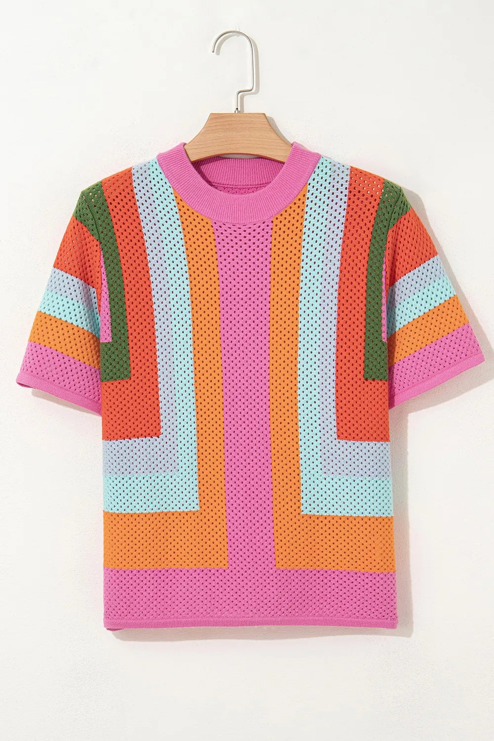 Color Block Eyelet Casual Knit Top - adritiX