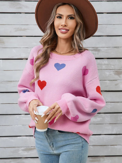 Angel Wings Heart Round Neck Long Sleeve Sweater - adritiX