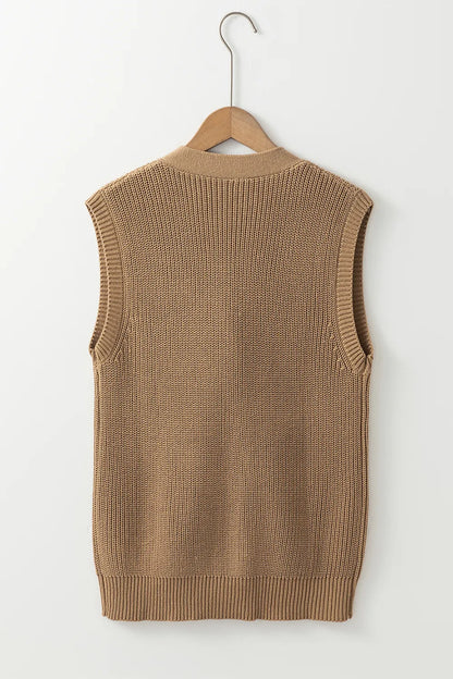 Elegant Button Up V-Neck Sweater Vest - adritiX