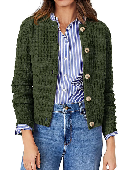 Elegant Textured Knit Button-Front Cardigan - adritiX