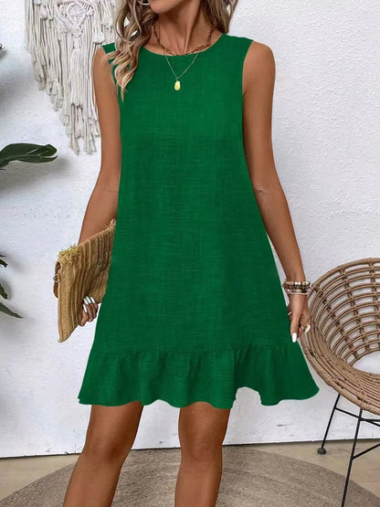 Ruffled Hem Round Neck Sleeveless Dress - adritiX