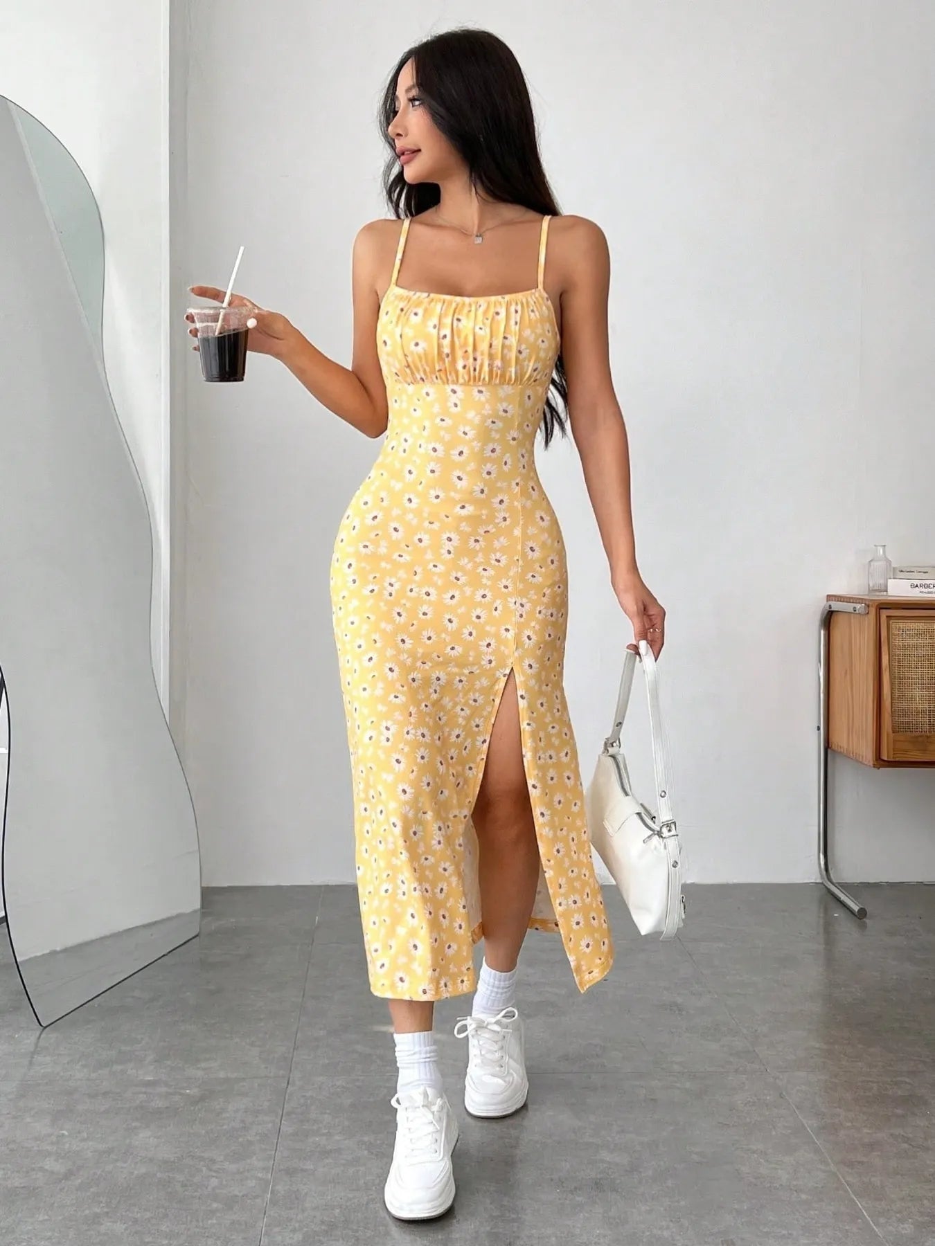 Slit Bodice Midi Cami Dress - adritiX