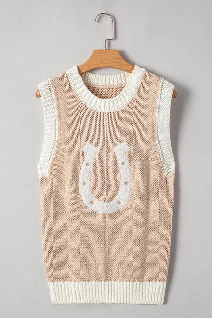 Round Neck Contrast Sweater Vest - adritiX