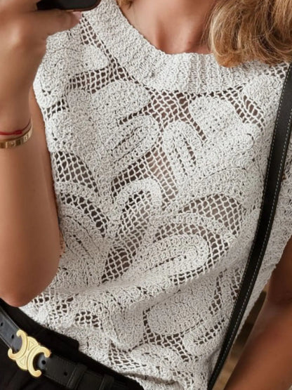 Lace Knit Sleeveless Sweater Vest - adritiX