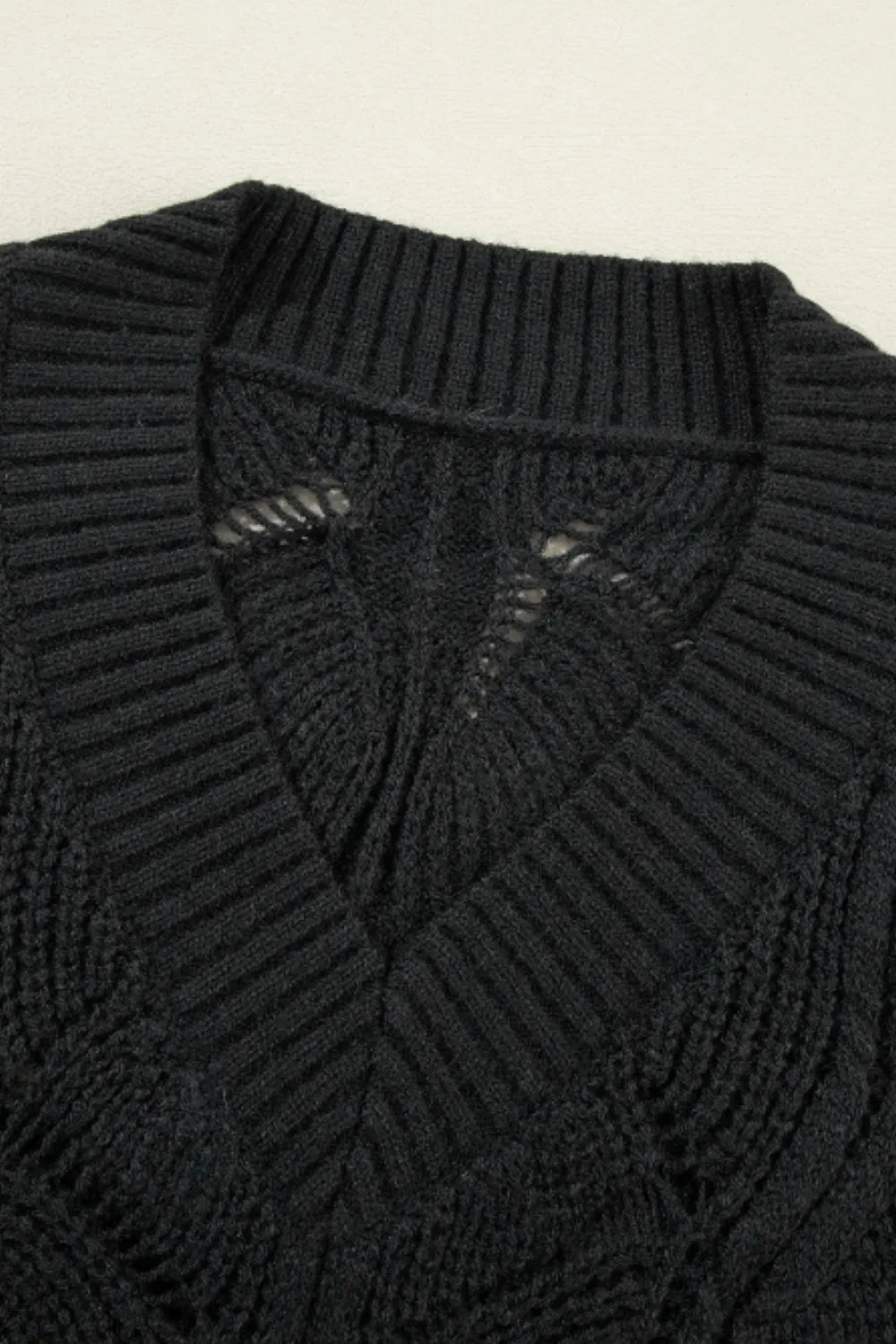 Openwork V-Neck Long Sleeve Sweater - adritiX