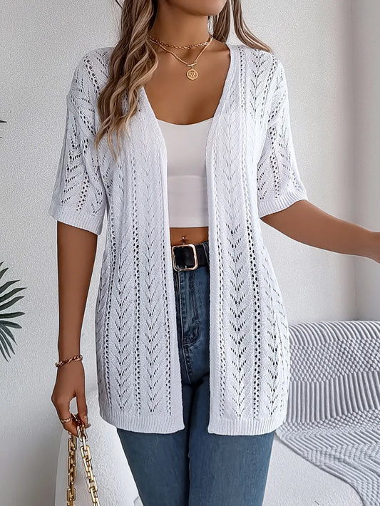 Openwork Open Front Half Sleeve Cardigan - adritiX