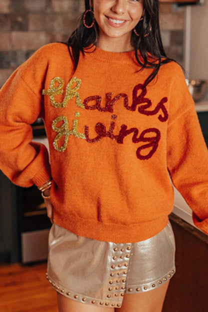 THANKSGIVING Round Neck Dropped Shoulder Sweater - adritiX