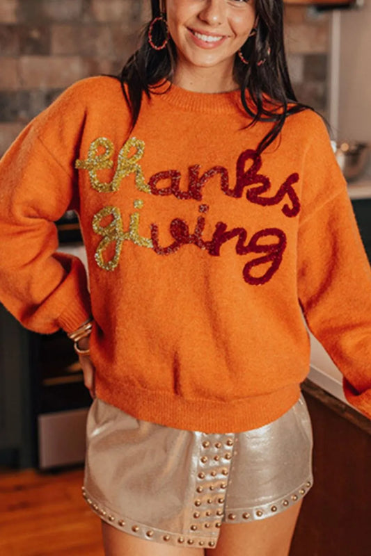 THANKSGIVING Round Neck Dropped Shoulder Sweater - adritiX