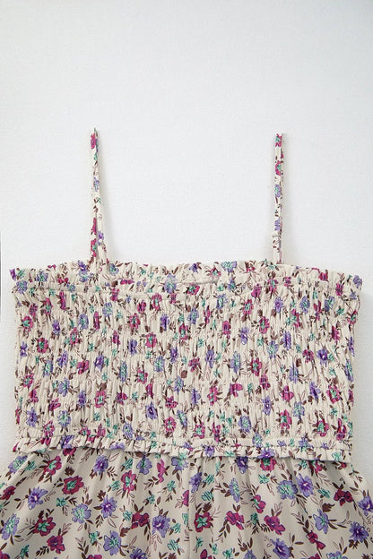 Multicolour Bohemian Ditsy Floral Smocked Fit Flare Sundress - adritiX