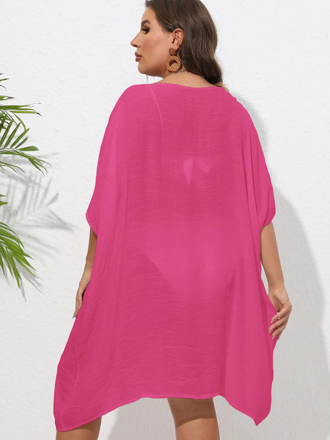 Crochet Trim V-Neck Beach Cover Up Dress - adritiX