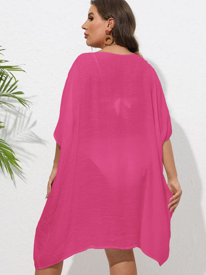 Crochet Trim V-Neck Beach Cover Up Dress - adritiX