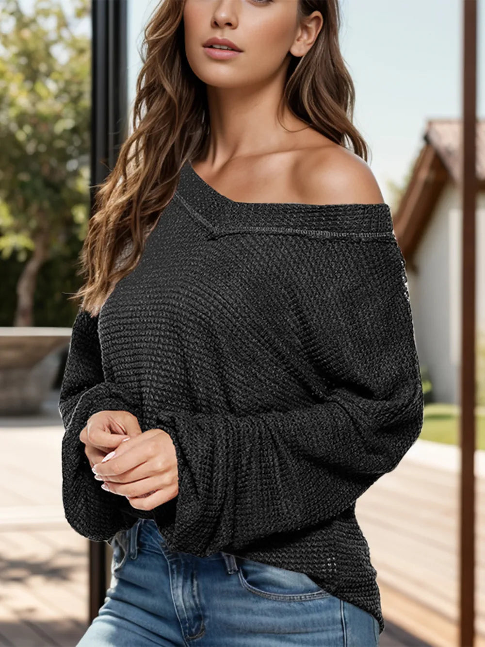 Dropped Shoulder Long Sleeve Knit Top - adritiX
