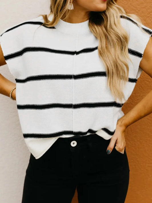 Striped Batwing Sleeve Knit Top - adritiX