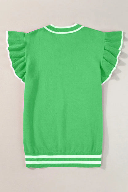 Ruffled Round Neck Cap Sleeve Knit Top - adritiX