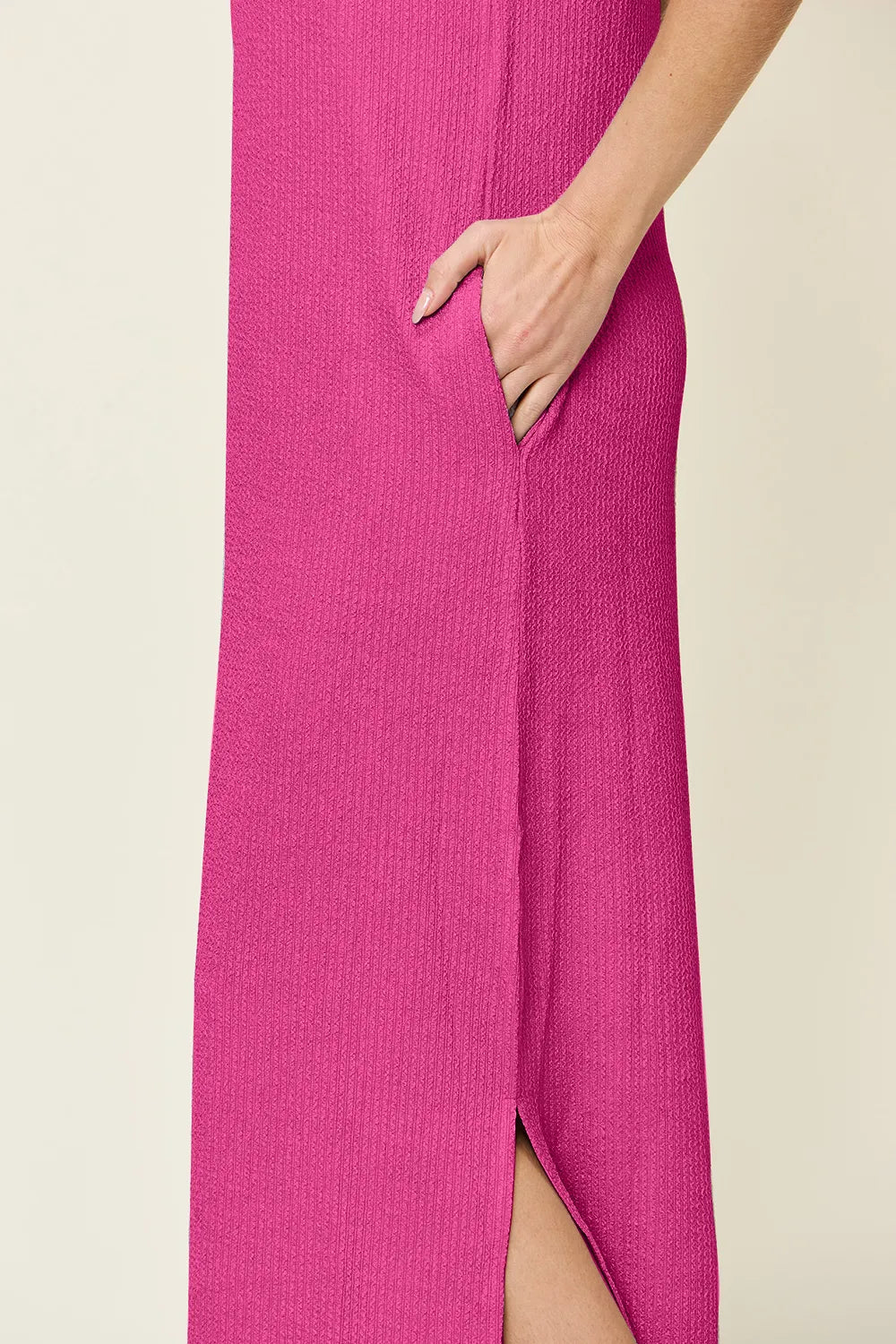 Double Take Full Size Texture Mock Neck Sleeveless Maxi Dress - adritiX