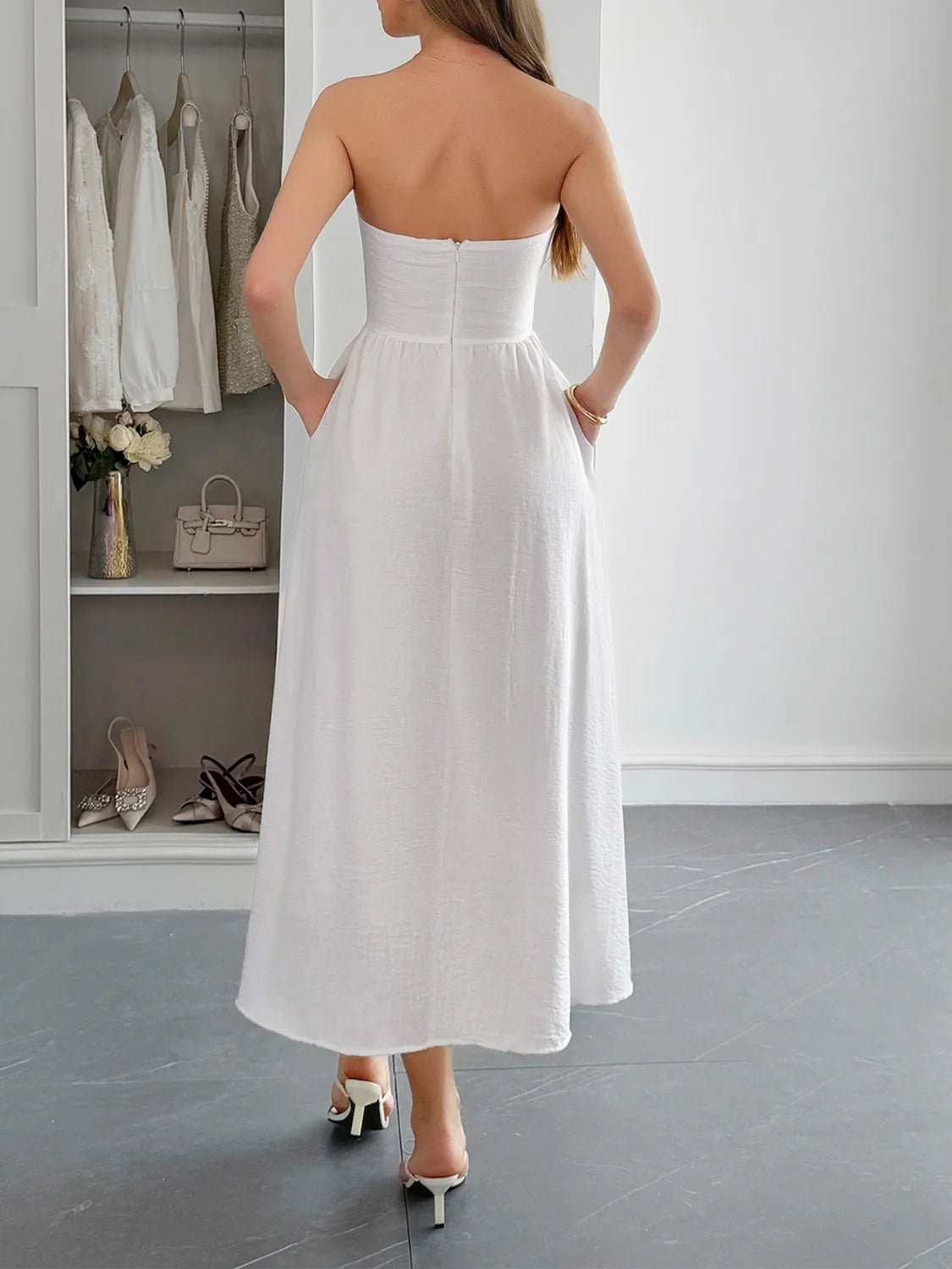 Strapless A-Line Midi Dress with Pockets - adritiX