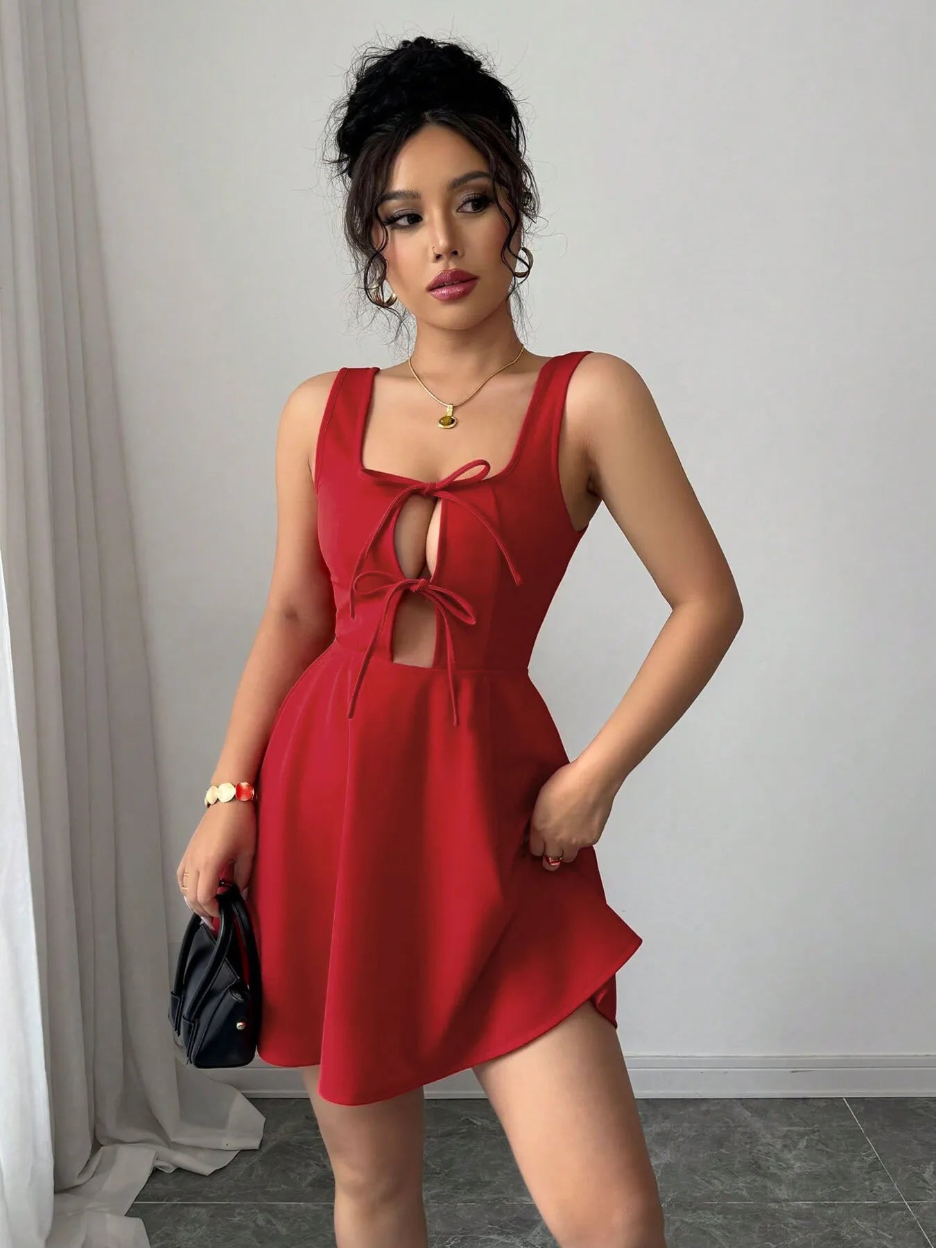 Tie Front Wide Strap Dress - adritiX