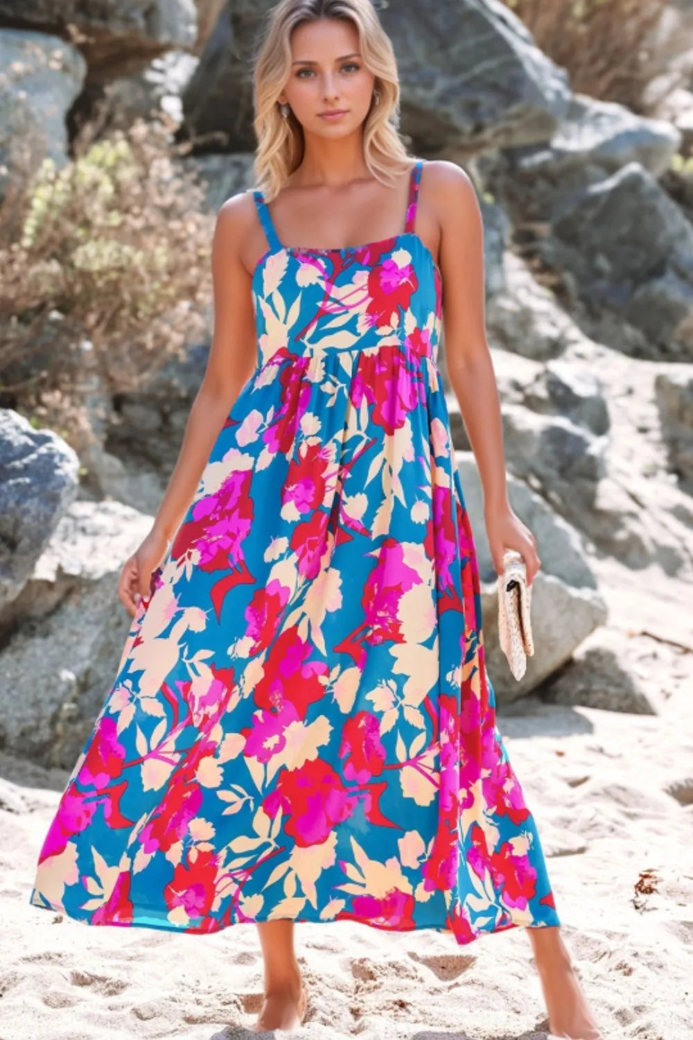 Floral Square Neck Cami Dress with Pockets - adritiX
